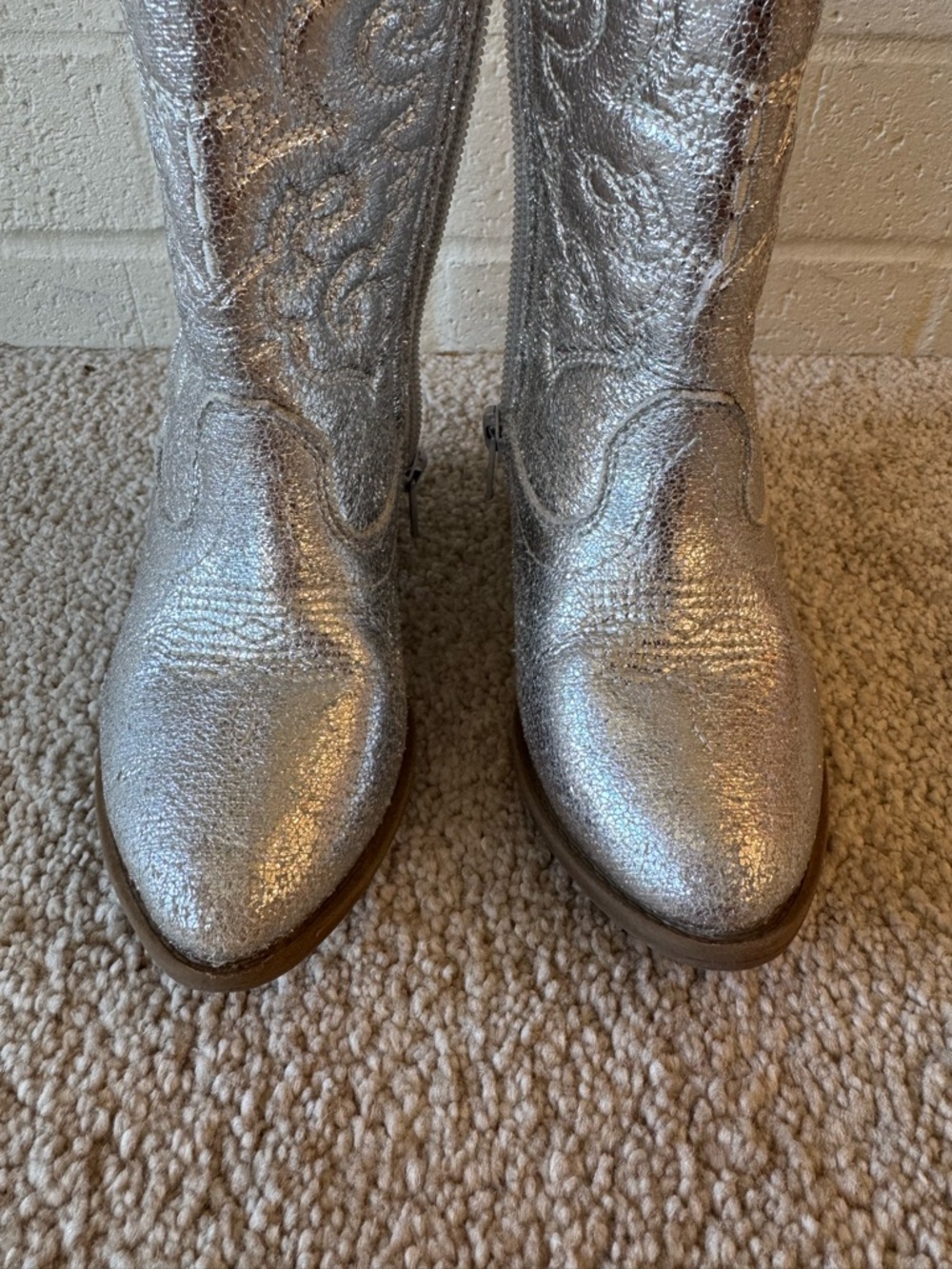 Tucker + Tate Silver Metallic Toddler Cowgirl Boots, Size 9M - Picture 2 of 5
